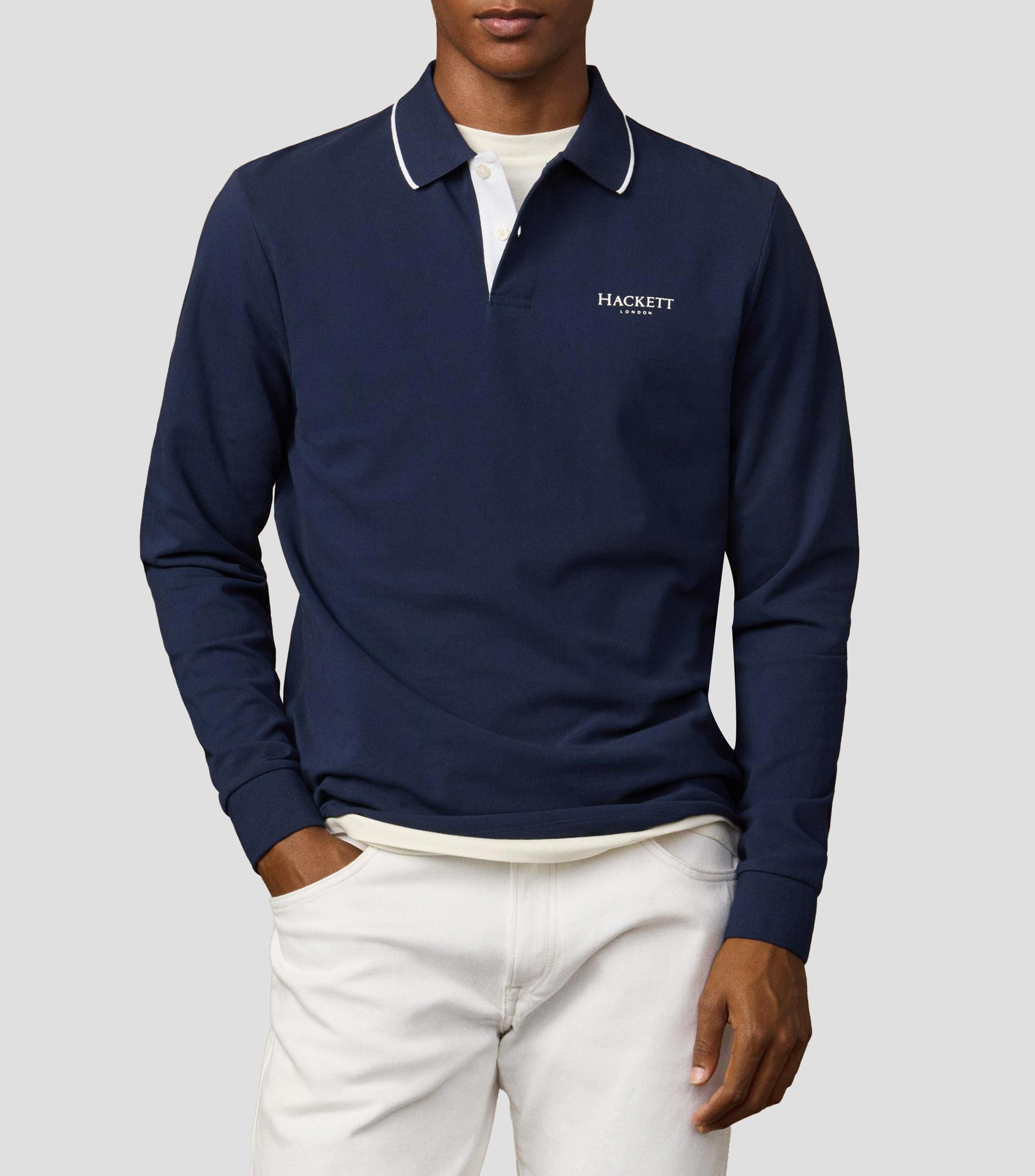 Playera tipo polo manga larga lisa Hombre